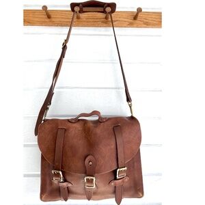Vintage J. CREW Montague Leather Messenger Bag/ Briefcase in Brown